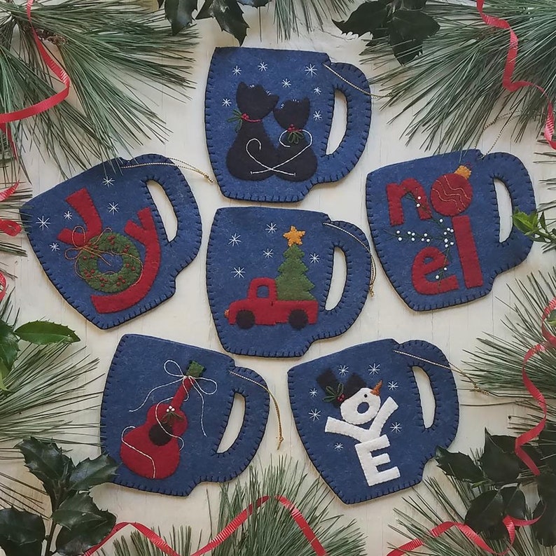 Rachel/'s Of Greenfield Felt Ornament Kit Merry Mugs 6Pkg