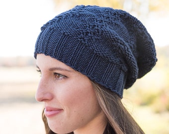 Slouchy knit hat, chunky knit hat, winter hat, women knit hat, women beanie, blue knit hat, gray knit hat