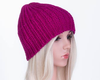 Merino knit hat, knit beanie hat, wool beanie, pink knit hat, wool beanie hat, pink beanie,  red winter wool hat