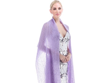 Lavender Knitted Lace Stole, Shawl, Purple Wedding Evening Wrap, Bridal Cover Up, Bridal Shawl, Hand Knit Shawl, Knit Wrap
