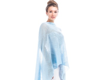 Light Blue Knit Stole, Shawl, Blue Wedding Shawl, Evening Wrap, Beach Wrap, Lace Bridal Wrap, Bridesmaid Shawl, Blanket Scarf