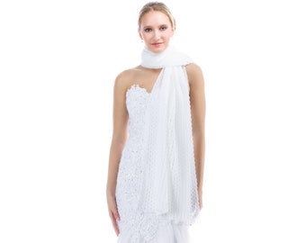 White Wedding Shawl, Bridal Shawl, Blanket Scarf, Lace Bridal Coverup,, Oversized Knitted Scarf, Knit Lace Stole, Knit Shawl Wrap