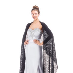 Black Knit Lace Shawl, Black Evening Wrap, Knit Wrap Stole, Goth Wedding, Knitted Wedding Wrap, Pashmina Scarf, Knit Scarf, Formal Wrap