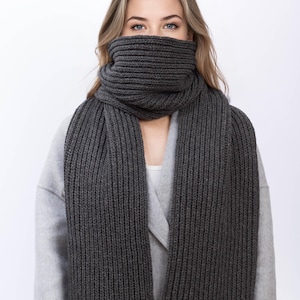 100% Wool Scarf, Handmade Knit Scarf, Extra Long Knit Scarf