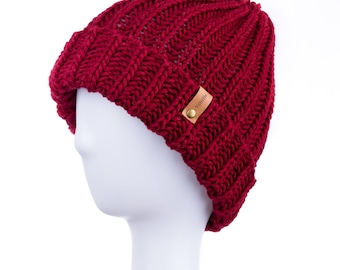 100% Merino Wool Folded Hem Chunky Knit Beanie  - Handmade in USA