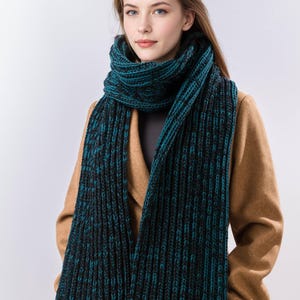Long Knit Scarf, Wool Knit Scarf, Women’s Winter Scarf, Handmade Knit Scarf, Chunky Knit Rib Scarf
