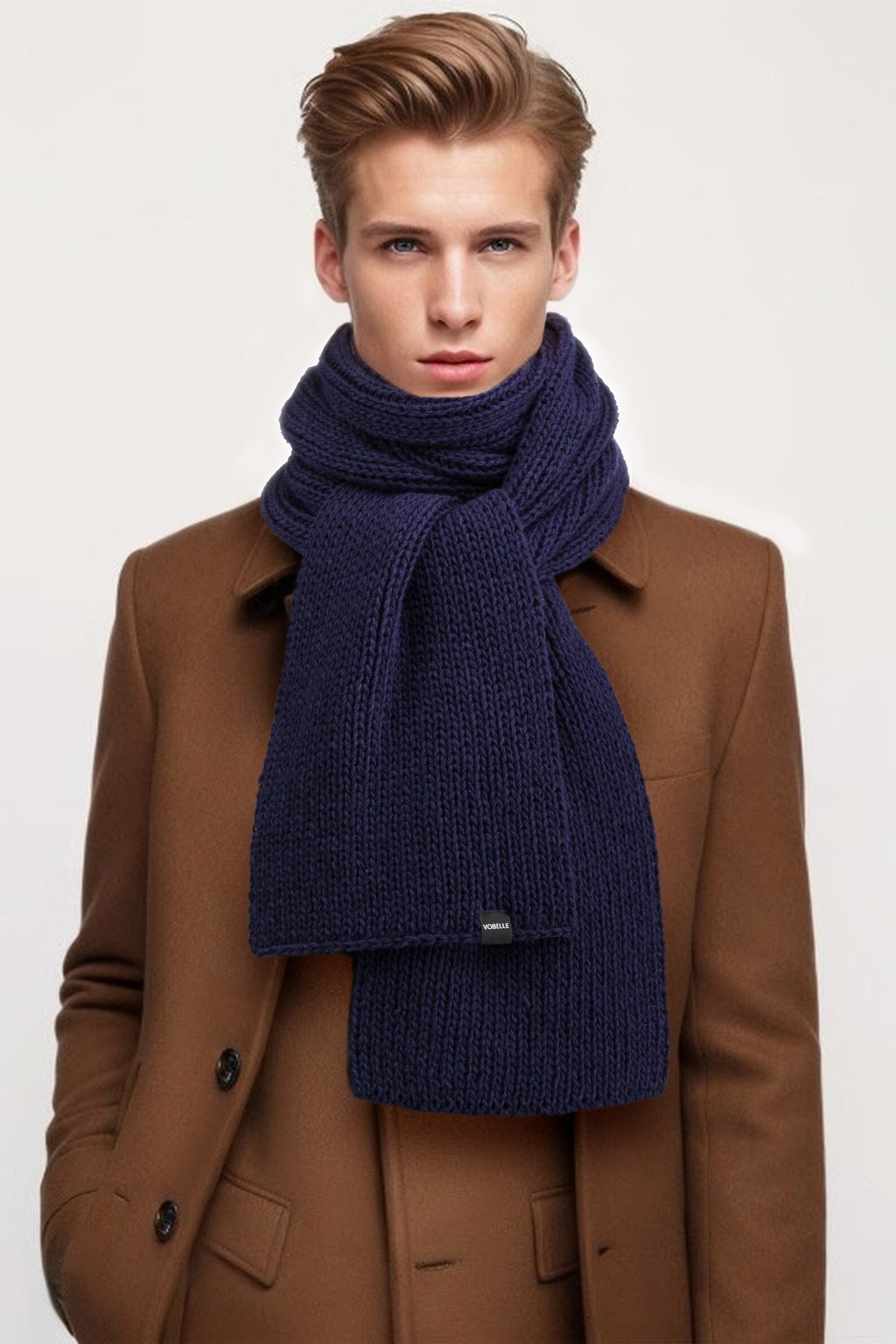 Mens 100% Merino Wool Scarf, Handmade Wool Scarf, Navy Knit Scarf, Cold ...