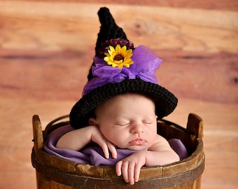 Crochet Witch Hat: Halloween Costume, Newborn Photo Prop