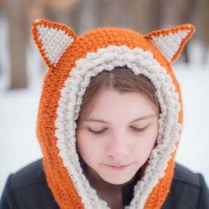 Women&#39;s Winter Hat, Crochet Fox Hood, Also available in childrens