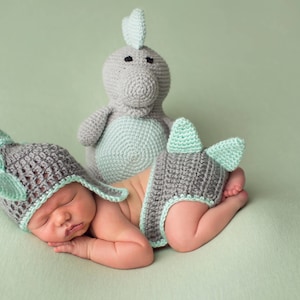 Baby Dinosaur Costume, Diaper Cover and Hat, Newborn Photo Prop,