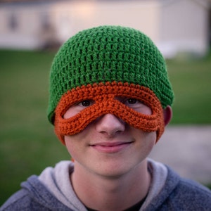 Ninja Hat, Halloween Mask, Boys Winter Hat, Crochet Hat, Green Hat, Teen Hat, CaNinja Turtle Beanie with Mask