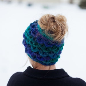 Women&#39;s Hat, Girls Ponytail Hat, Winter Hat, Crochet Hat, Available in Childs and Adults