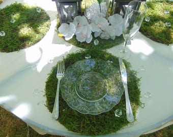 Round moss placemats 10- 14" plate chargers serveware couture events earthy theme birthday table moss charger table placemat linen placemat