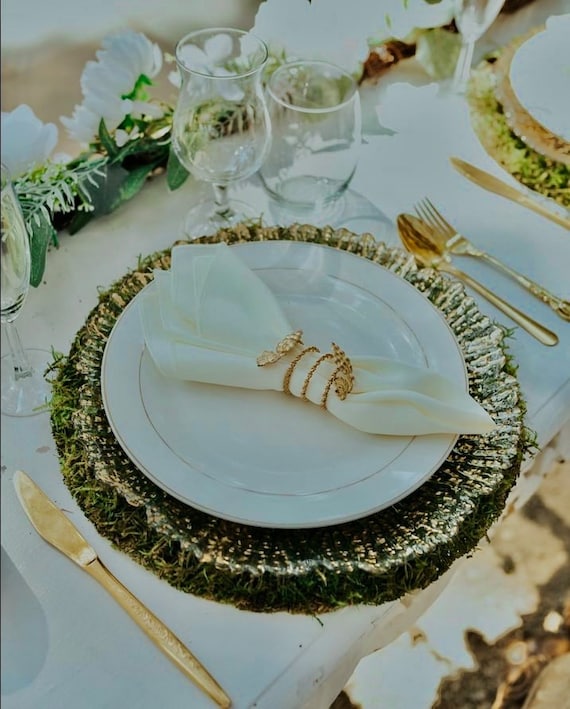 Gold Napkin Rings 48 Pcs (24 Set) Charger Plates Set Bulk 24