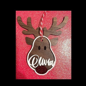 Reindeer Ornament, Rudolph Ornament, Rudolph The Red nose reindeer ornament, Christmas Ornament, Personalized Name Ornament. Christmas 2022