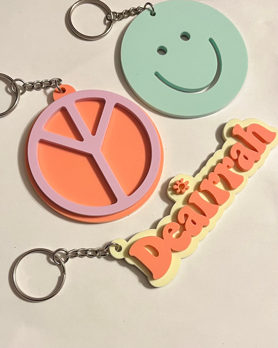 Retro Keychain Smiley Face Keychain Peace Sign Keychain Etsy
