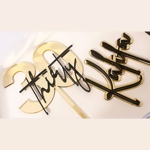 Age acrylic cake topper, 50th birthday cake topper, 30th, 40th, 60th, 70th, 80th, 90th birthday, milestones tone topper, name cake charm