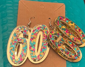 Age earrings, birthday earrings, 6 birthday earrings, number earrings,acrylic earrings, custom earrings, confetti earrings