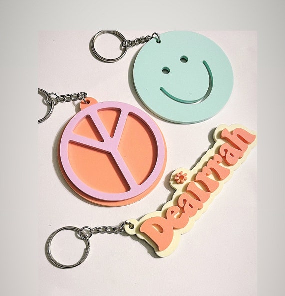 Retro Keychain Smiley Face Keychain Peace Sign Keychain Retro