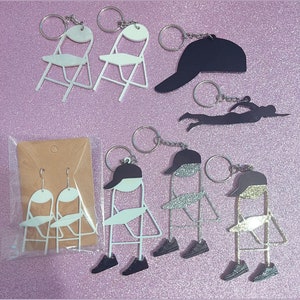 Folding chair earrings, white chair keychain, chair earrings, swimmer keychain, black cap keychain, black cap, Alabama brawl, Montgomery