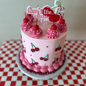 she’s the cherry on top acrylic cake topper, cherry cake decor, cherry theme birthday theme, cherry on top, cake topper, cherry party custom