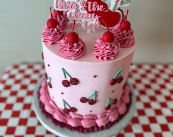 she’s the cherry on top acrylic cake topper, cherry cake decor, cherry theme birthday theme, cherry on top, cake topper, cherry party custom
