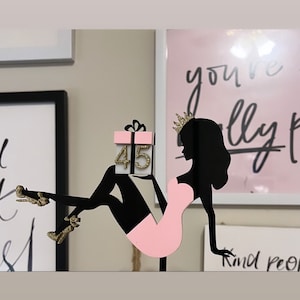Acrylic Sitting Lady Cake Topper, Sitting Girl Cake Topper, 45th birthday, Sitting Lady Cake Topper, Sitting Lady Silhouette,