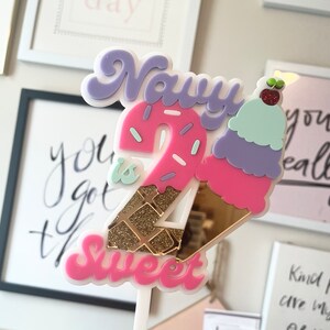 Ice cream cake topper, acrylic two sweet cake topper, 2 sweet cake topper, sprinkle cake topper, ice cream party, dessert cake topper,