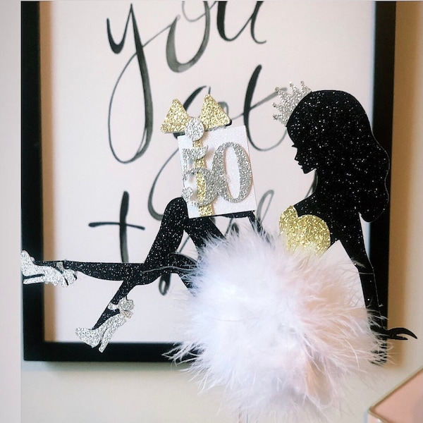 Sitting Lady Cake Topper, Sitting Girl Cake Topper, 35th birthday, 16th birthday cake topper, 21st birthday, 30th birthday, glam cake topper
