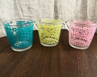 Vintage Ikea Godta Espresso Mugs - Clear Glass Floral Set, Made in France