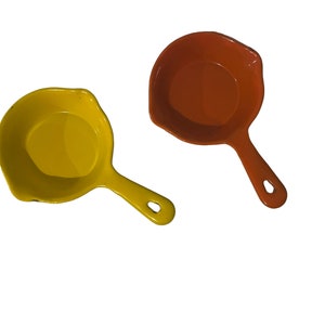 Mini Orange and Yellow Cast Iron Pans, Small Skillets, Set of 2