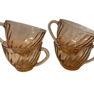 Vintage Arcoroc Rosaline Pink Swirl tazze da tè in vetro, set di 4, francese
