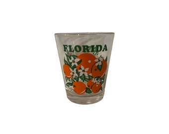Vintage Florida Collectible Souvenir Shot Glass, Orange Fruit Flowers Barware