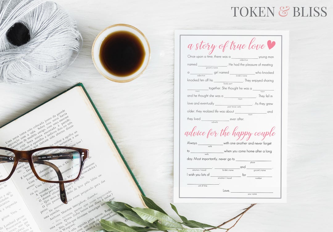 Printable Funny Mad Libs for a Wedding, Couple's Shower, Bridal Shower ...