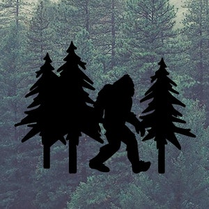 Sasquatch in the Trees Vinyl Decal - Big Foot Sticker - Sasquatch Sticker - Big Foot Decal