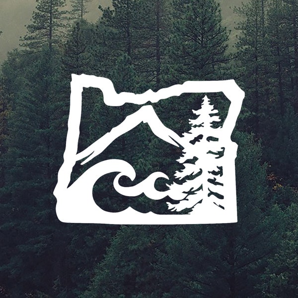 Best of Oregon Vinyl Decals - Bumper Sticker - Car Window Decal - Pacific Northwest - Mountain, Waves and Trees