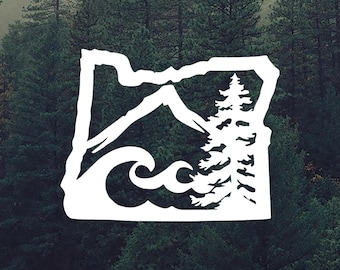 Best of Oregon Vinyl Decal - Pacific Northwest Mountains, Waves, Trees