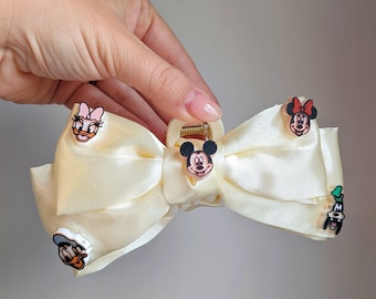 Satin Fab 5 Mickey & Friends Claw Clip Silky Bow. Blush pink, light blue or Ivory