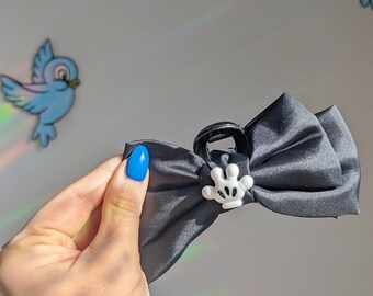 Satin Mickey hand Claw Clip Silky Bow. Black hair clip Ears alternative for the Parks