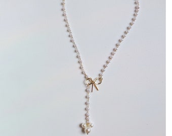 Bow and Pearl Mickey golden adjustable necklace