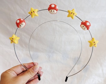 Super Star and Mushroom inspired Halo Crown. Gold or Silver. Theme park headband
