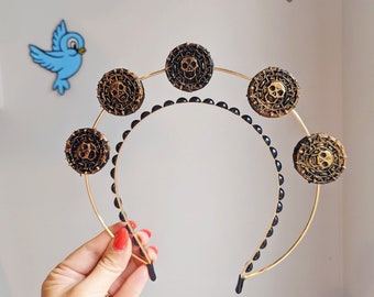 Pirate Night Caribbean coin inspired Halo crown. Black pearl headband. Pirate dress up accessory