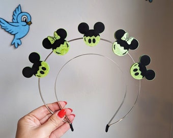 Mickey and Minnie Villan Inspired Halloween halo crown. Ears alternative headband for the Parks. Oogie boogie inspired