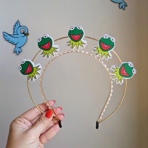 Kermit green frog Muppets inspired pearl halo crown.