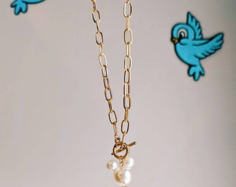 Pearl Mickey Paperclip Chain Necklace.