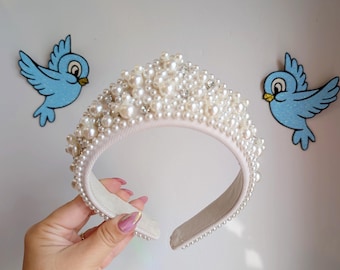 A Princess pearl mickey tiara crown headband. Adult or teen accessory for The Parks. Princess Diaries inspired ears alternate