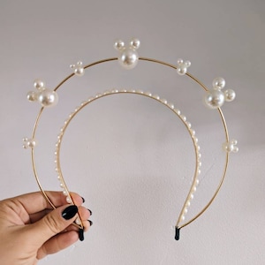 Petite Mickey Pearl Halo Crown Headband - Gold Pearl theme park ears - Disney princess accessory - Cinderella dress up hair piece