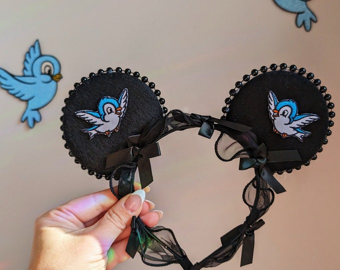 Black Themed Cindy Inspired Blue Bird and Pearl Cottage Core Mickey
