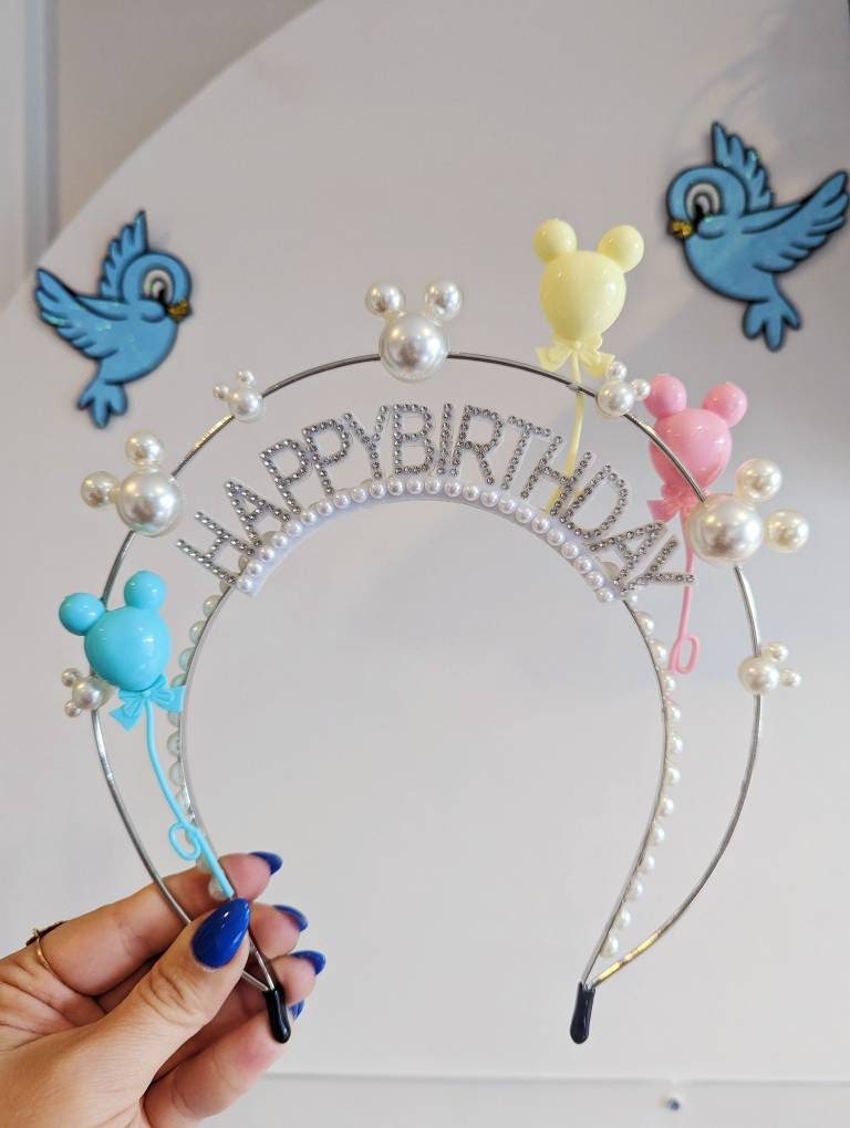 Happy Birthday Mickey Balloon Mouse Pearl Halo Crown. Silver  display picture 3