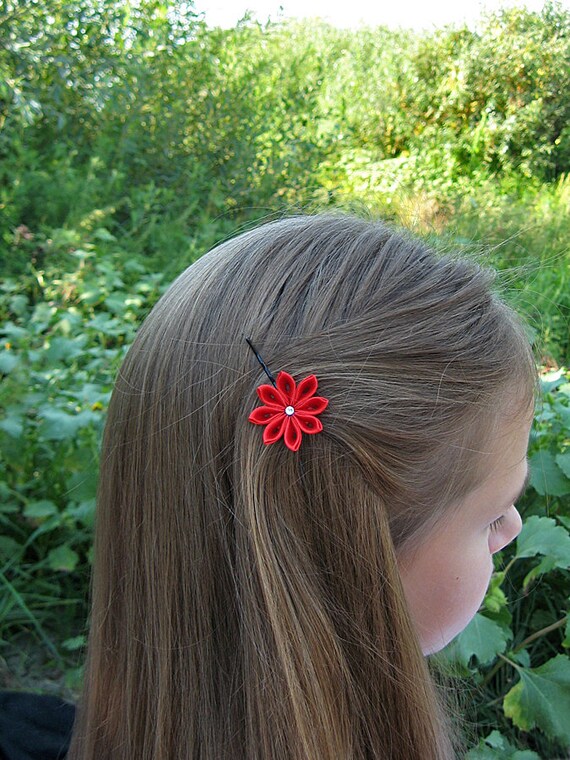Flower Bobby Pin Set Of 2 Red Hair Pins Red Flower Hair Etsy